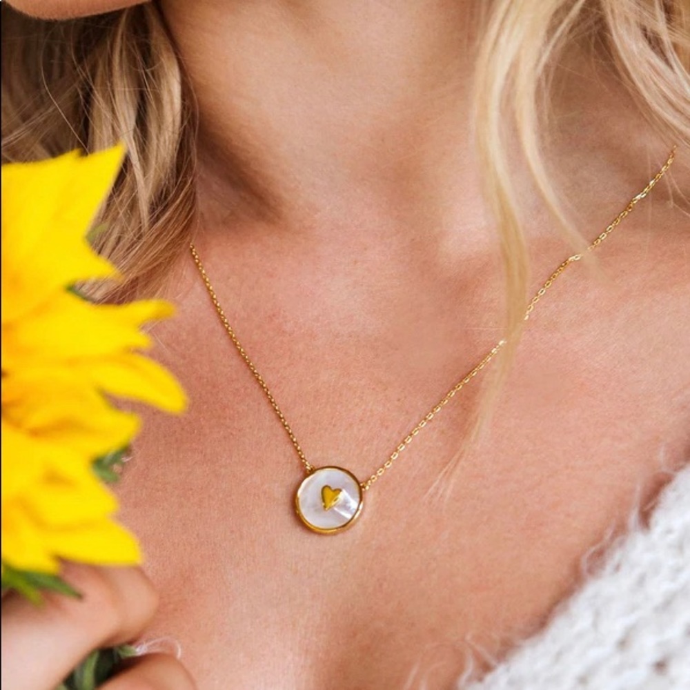 Mother of Pearl Heart Coin Necklace NWT